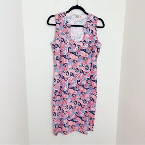 Katherine Way Sleeveless Coral and Blue Swirl Print Jersey Dress